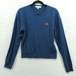 Spiritual Gangster Women's Navy Embroidered Rainbow Savasana Pullover Sweater M